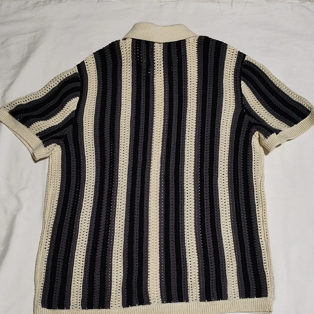 Urban Outfitters Black and Cream Striped Button Down Shirt - Picture 5 of 8